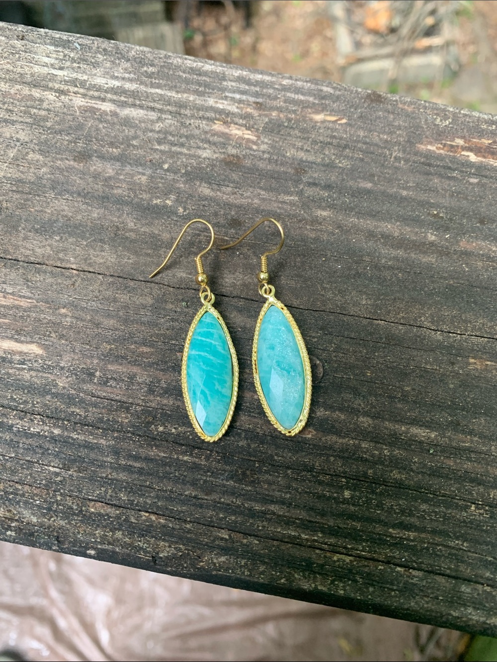NWOT- Gold-Trim Amazonite Drop Earrings - Women Jewelry